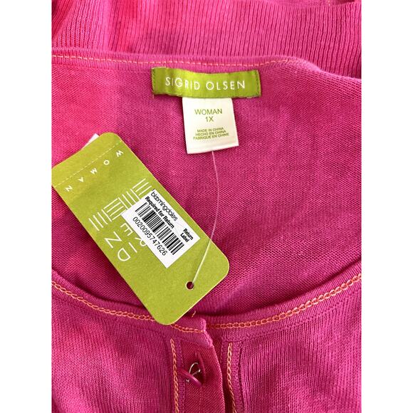 NWT Sigrid Olsen Fiesta Samba Island Flower Pink Long Sleeve Button Sweater 1X - Picture 7 of 9
